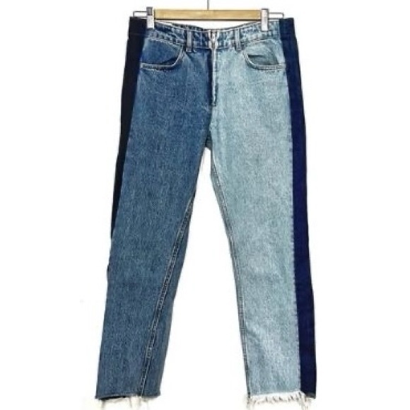 ZARA TRF DENIM IX’D MAKERS two-toned colorblock jeans with zipper - Picture 2 of 11